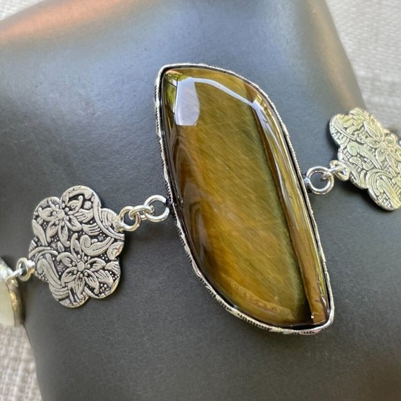 Handmade Tiger Eye Stone Bracelet Silver plated Wrist Band Wrist Jewelry New - Picture 2 of 8